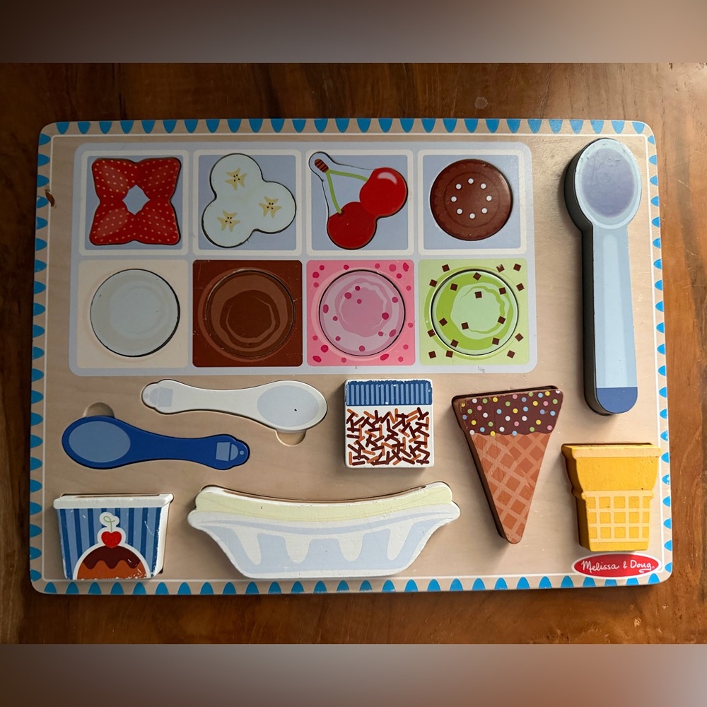 ⭐️2/$12 Melissa & Doug Wooden Magnetic Ice Cream Puzzle & Play Set 2+ years